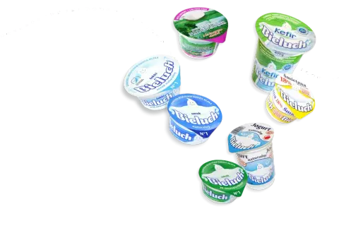 Różne rodzaje serka Bieluch: naturalny, lekki, ze szczypiorkiem, jogurt naturalny, kefir i śmietana 18%.