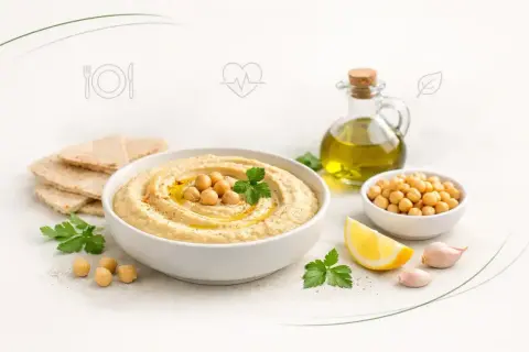 Pyszny hummus z ciecierzycą, oliwą i cytryną. Czy hummus jest zdrowy? Tak, to świetny wybór dla serca i sylwetki!