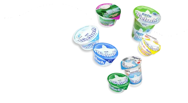 Różne rodzaje serka Bieluch: naturalny, lekki, ze szczypiorkiem, jogurt naturalny, kefir i śmietana 18%.