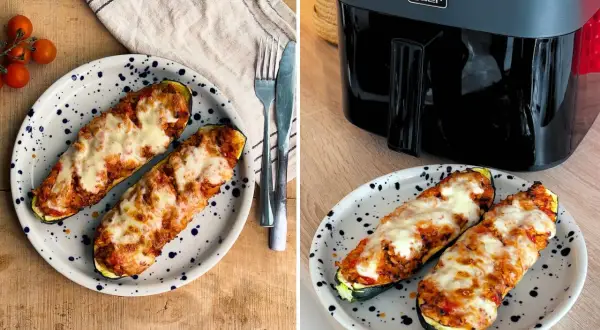 Szybki obiad z airfryer: faszerowane cukinie z serem, gotowe w mgnieniu oka.
