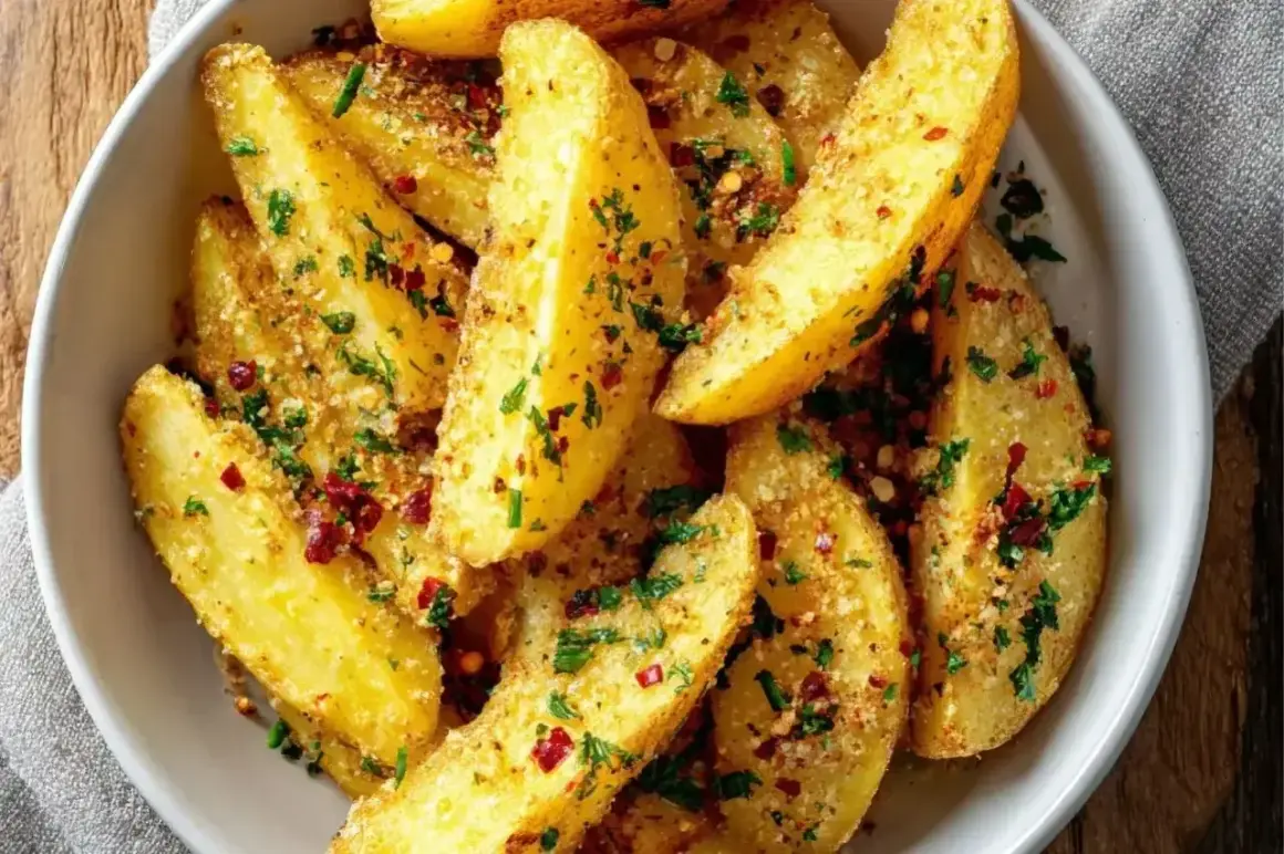 Chrupiące ziemniaki z grilla, posypane parmezanem, natką pietruszki i płatkami chili. Idealna przekąska na letnie wieczory.